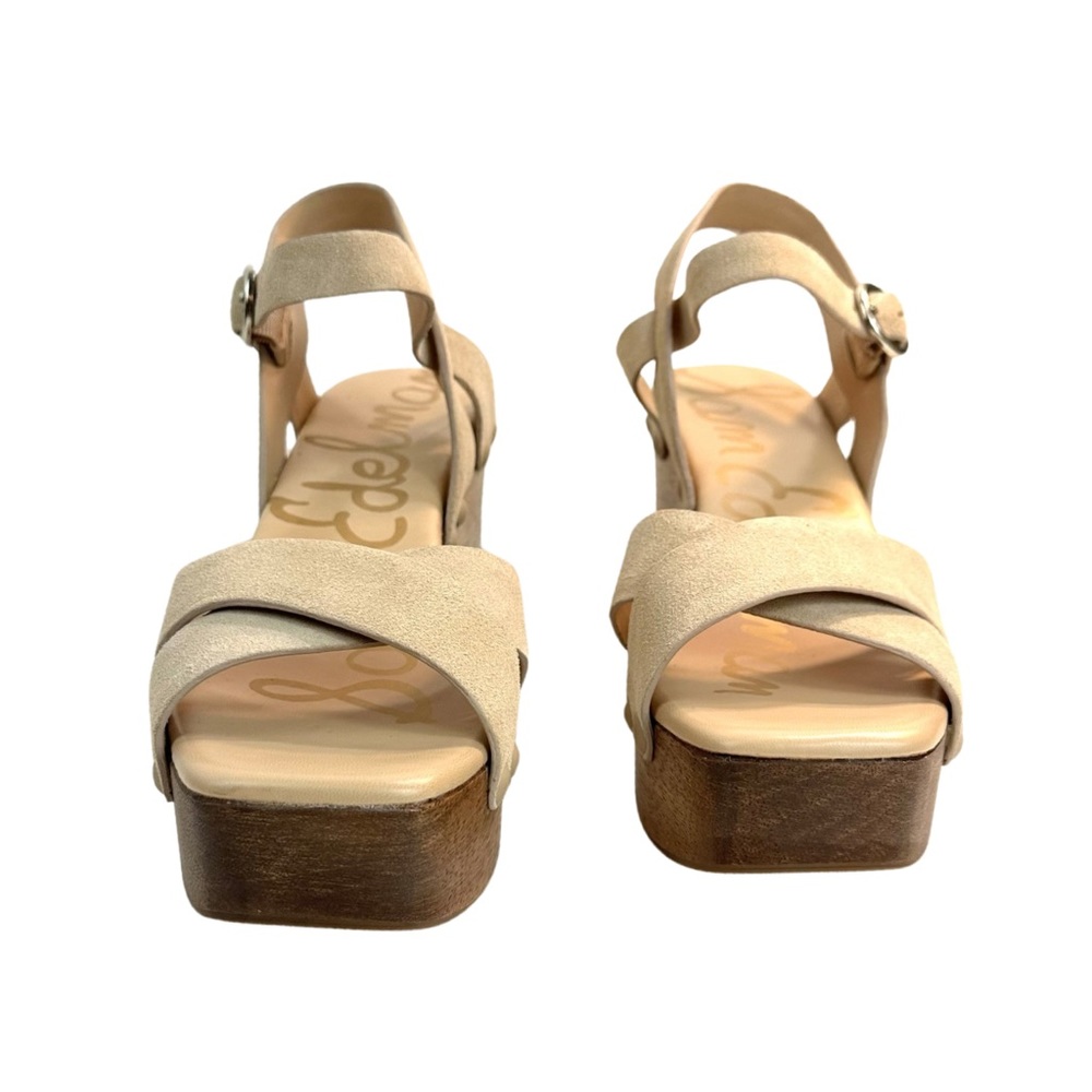 SAM EDELMAN JOSEFINE PLATFORM HEELED SANDAL Color: Camel Suede Size: 9 NEW - Picture 4 of 12